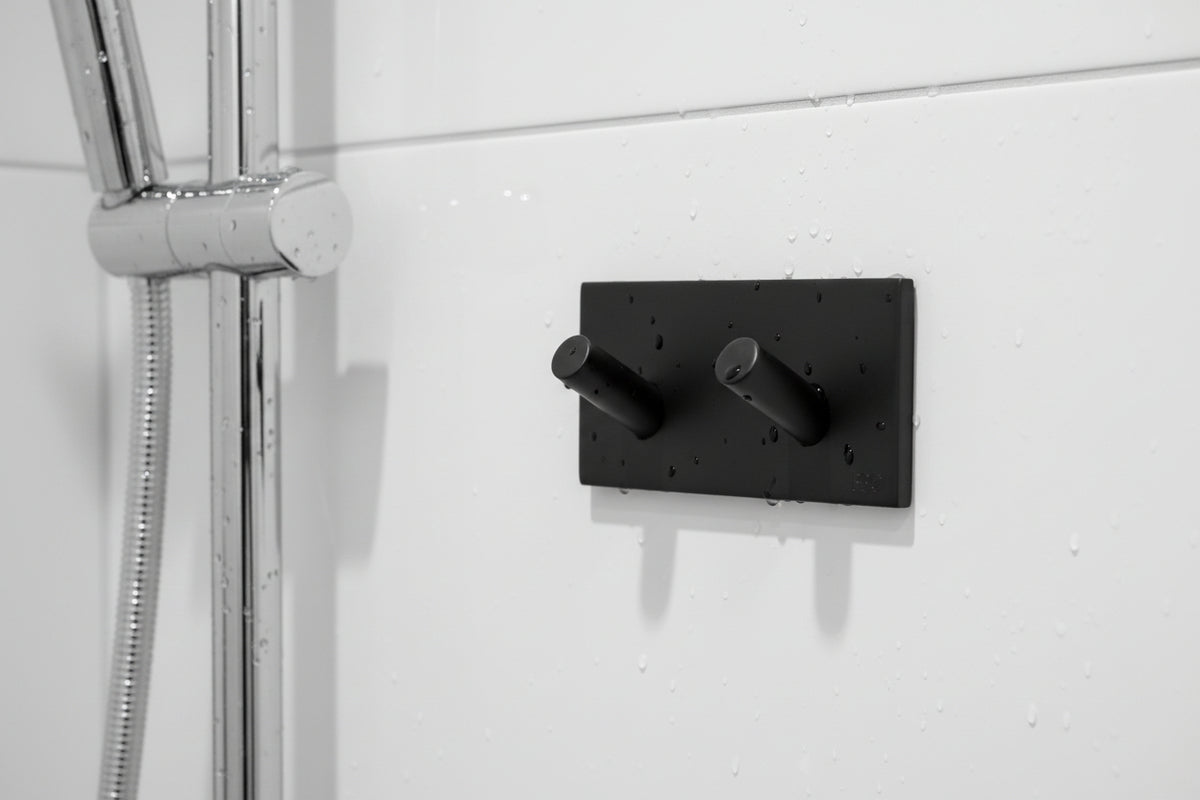 Doppel Haken selbstklebend – 90 mm, Edelstahl – Schwarz oder Chrom