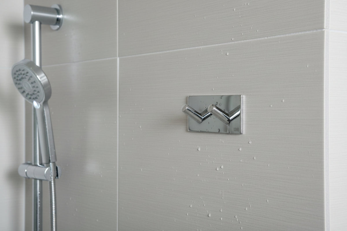 Doppel Haken selbstklebend – 90 mm, Edelstahl – Schwarz oder Chrom