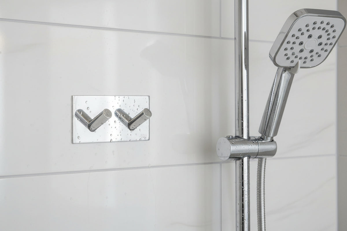 Doppel Haken selbstklebend – 90 mm, Edelstahl – Schwarz oder Chrom