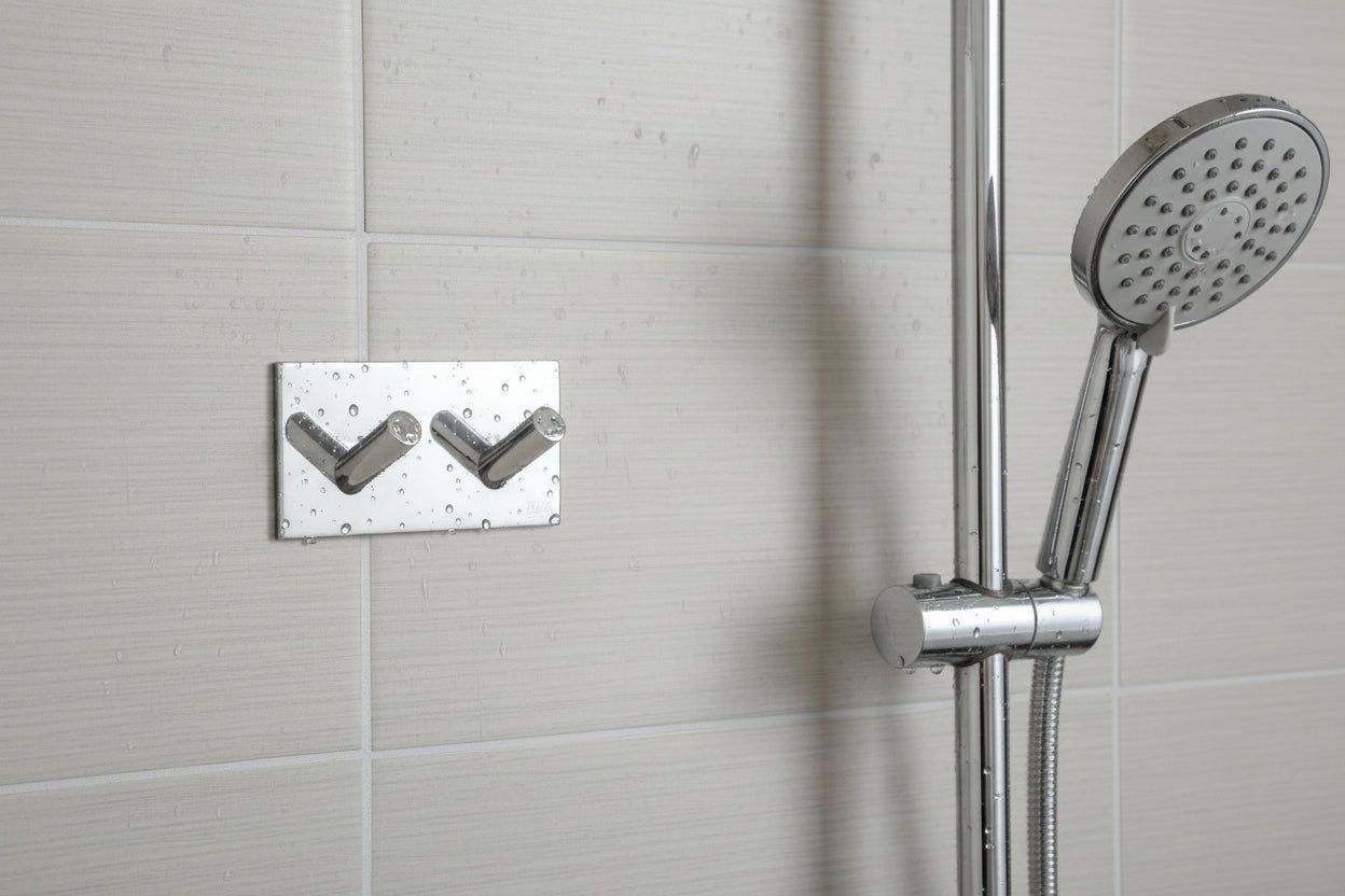 Doppel Haken selbstklebend – 90 mm, Edelstahl – Schwarz oder Chrom