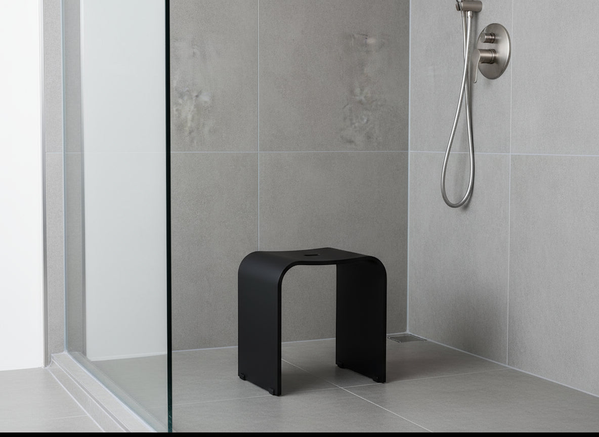 Duschhocker – Modernes Design in Weiß und Schwarz, Plexiglas