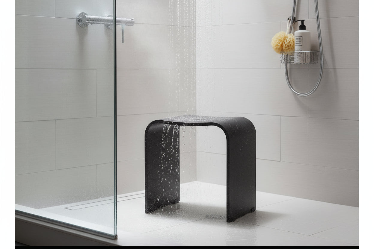 Duschhocker – Modernes Design in Weiß und Schwarz, Plexiglas