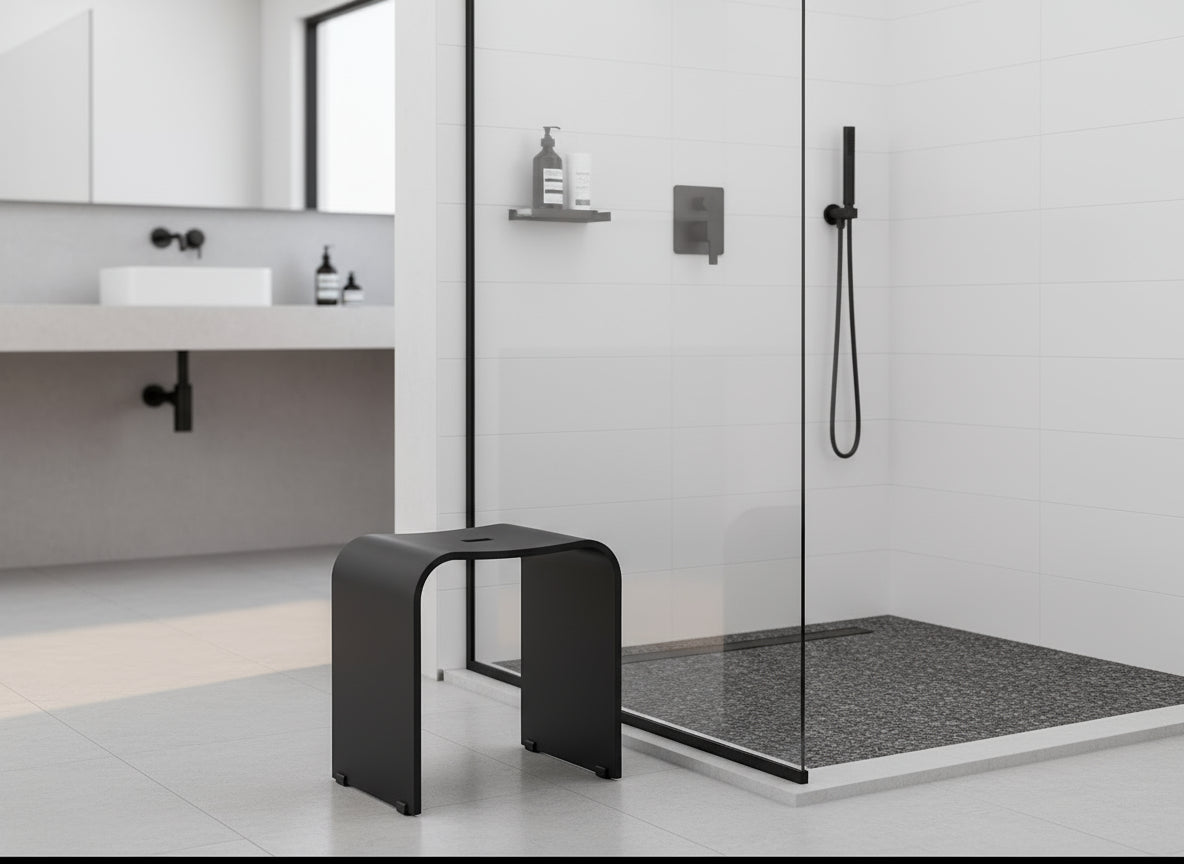 Duschhocker – Modernes Design in Weiß und Schwarz, Plexiglas
