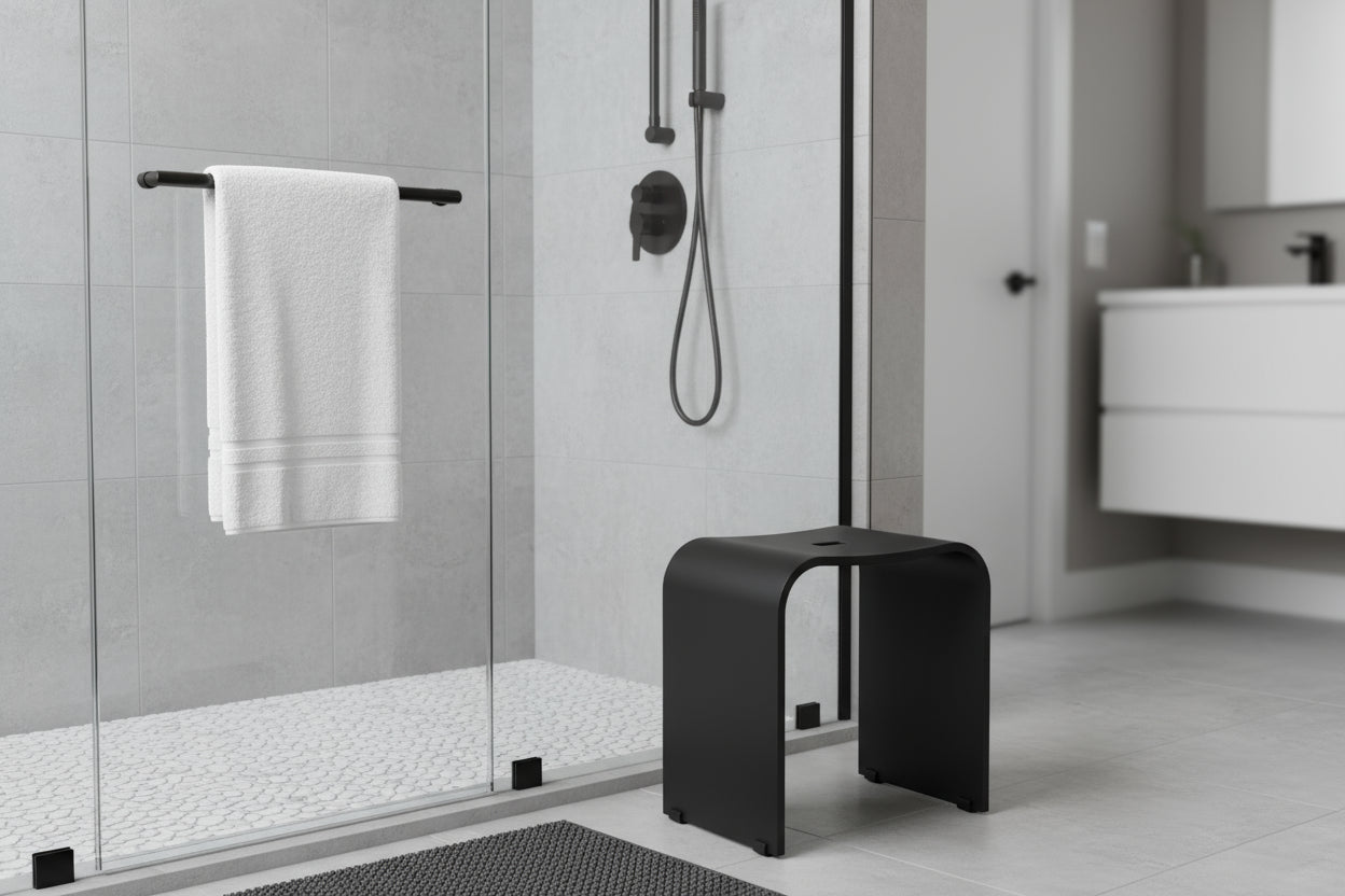 Duschhocker – Modernes Design in Weiß und Schwarz, Plexiglas