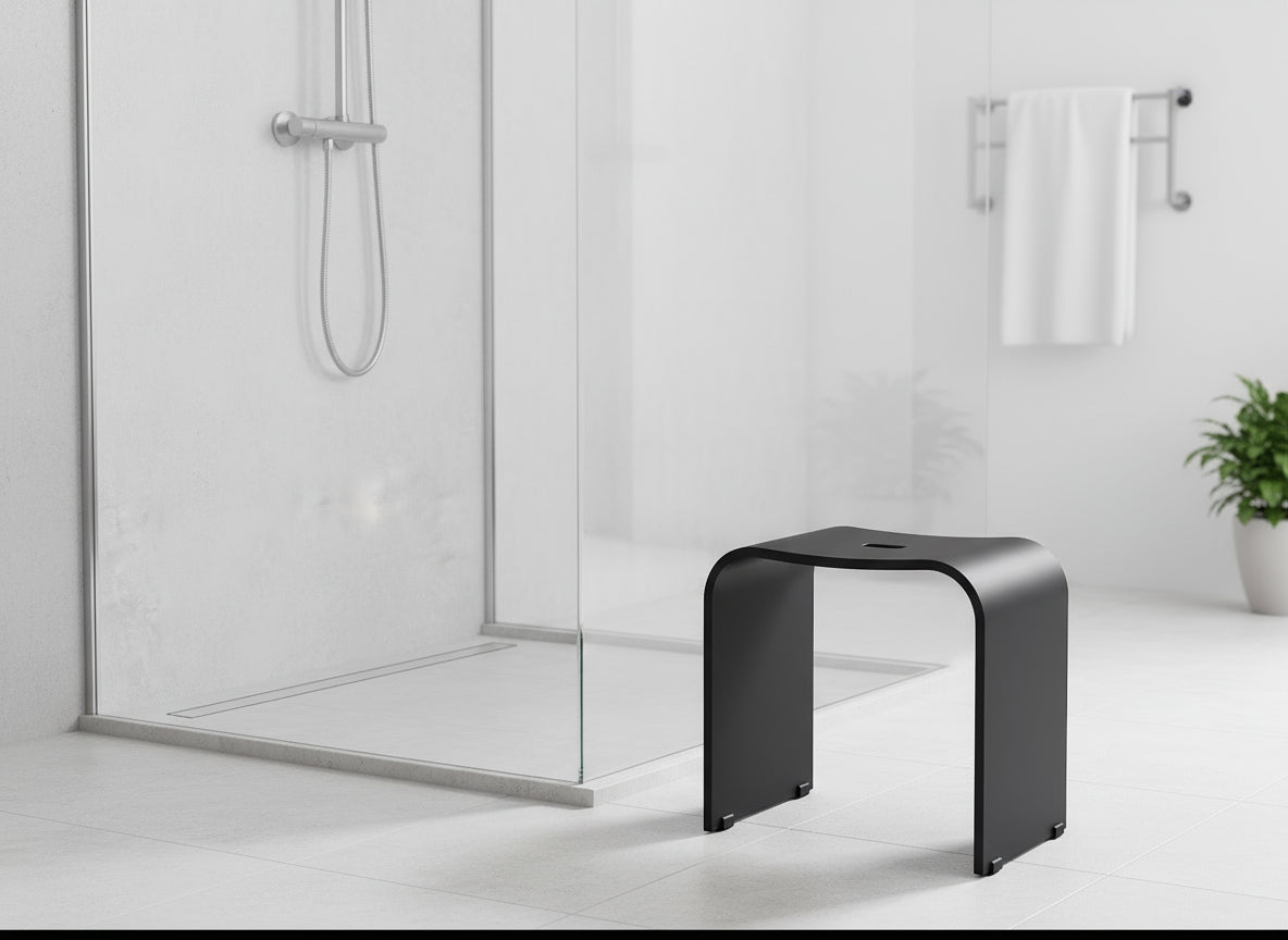 Duschhocker – Modernes Design in Weiß und Schwarz, Plexiglas