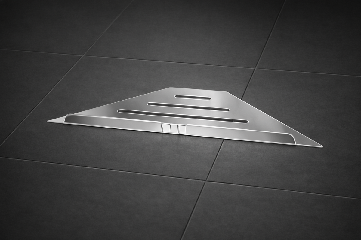 Smedbo Ablage für Duschecke aus Edelstahl, dreieckige Form für Einbau in Fliesenfugen, Chrom glanz oder Schwarz matt, Art.Nr. 3060