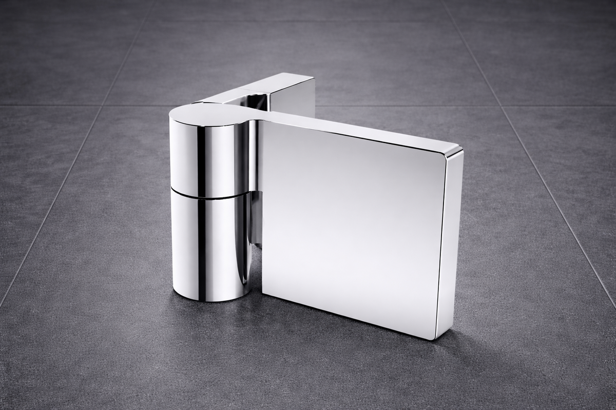 Lugano Scharnier Glas-Wand 90° mit Hebe-Senk-Funktion – 8-10 mm, flächenbündig – Art.Nr. LUG044