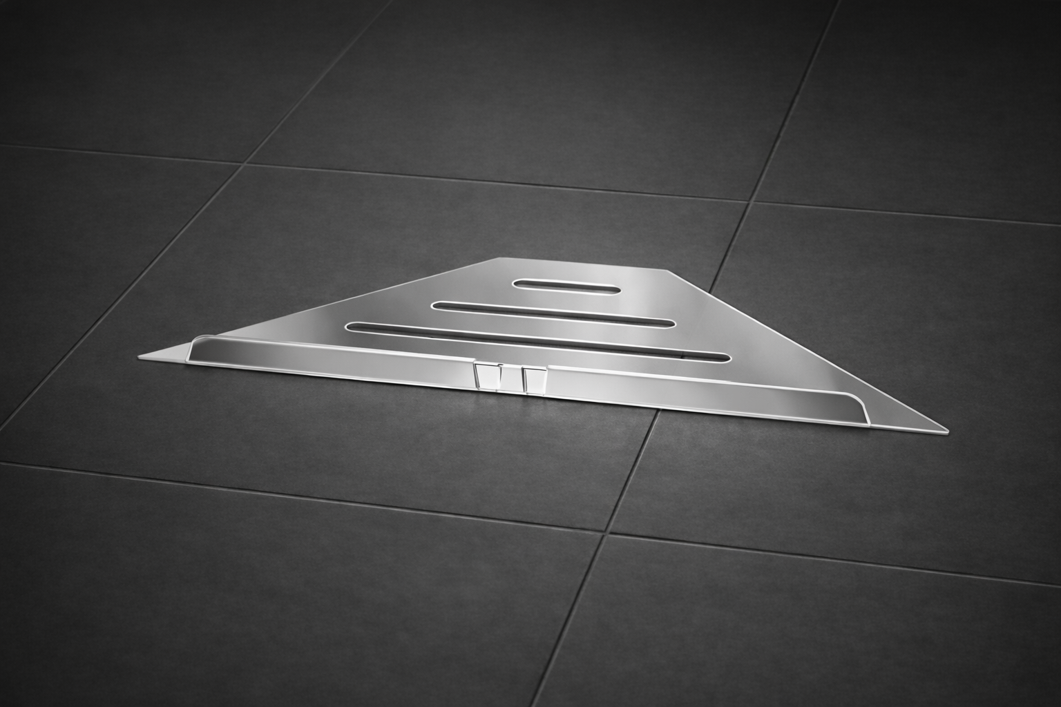 Smedbo Ablage für Duschecke aus Edelstahl, dreieckige Form für Einbau in Fliesenfugen, Chrom glanz oder Schwarz matt, Art.Nr. 3060