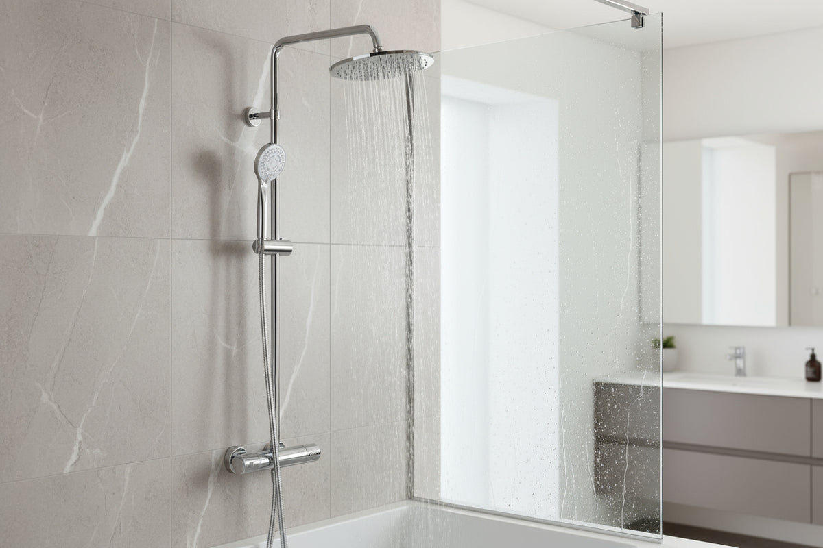 Vigour Duschsystem V1 mit Thermostat – Kopfbrause Ø 250 mm, 5-fach Handbrause, verchromt – Art.Nr. V1DS250R