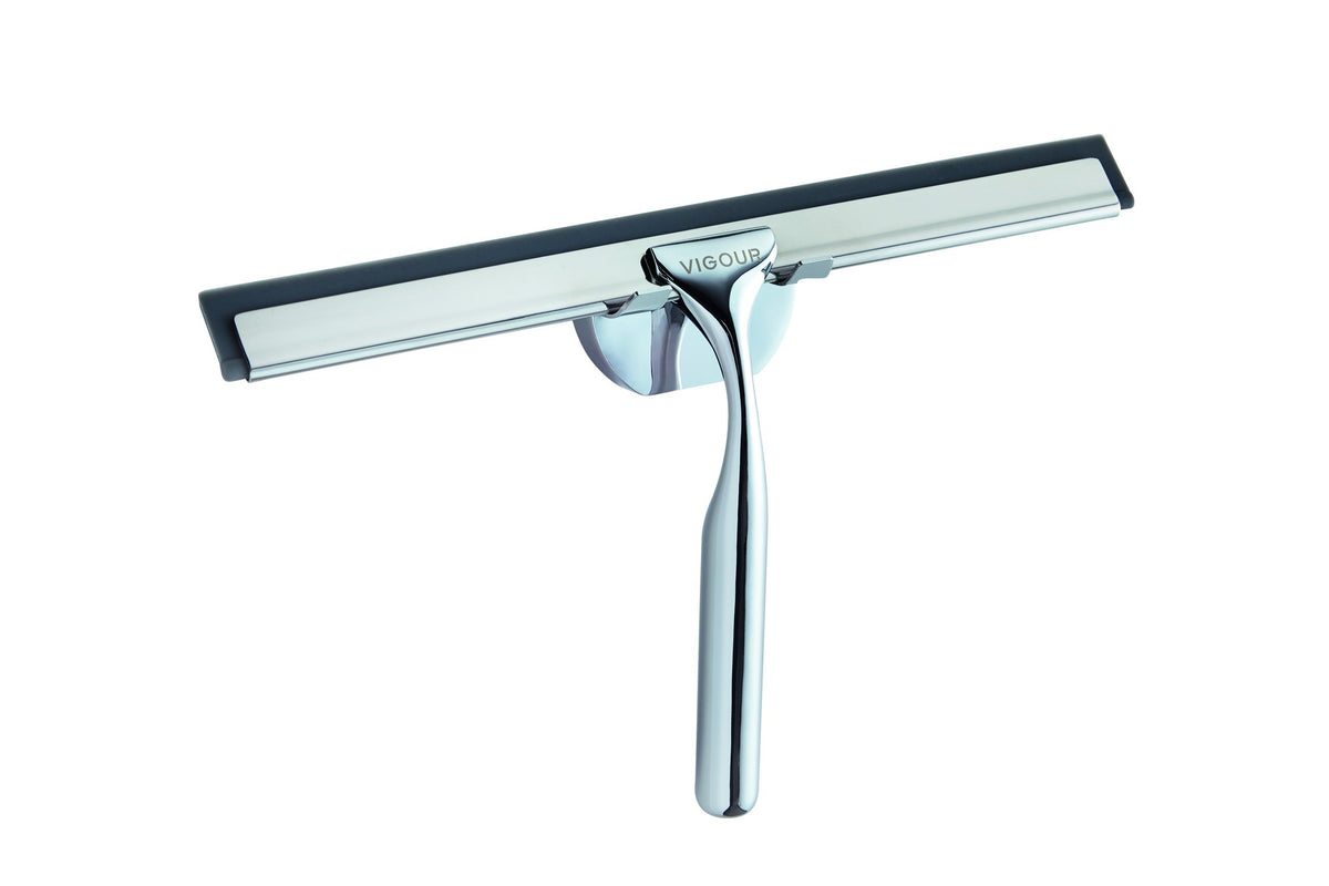 Vigour Duschwischer mit Wandhalterung verchromt – Silikonlippe hellgrau &amp; Edelstahl-Schiene – Art.Nr. V3DW