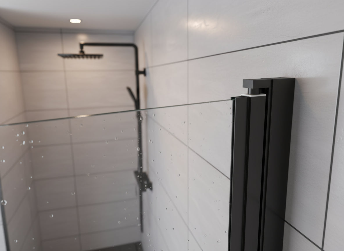 Drehbares Duschtür-Wandprofil Typ Emily – Hebe-Senkmechanik für 6 mm ESG – 180° Pendeltür – Art.Nr. 410901