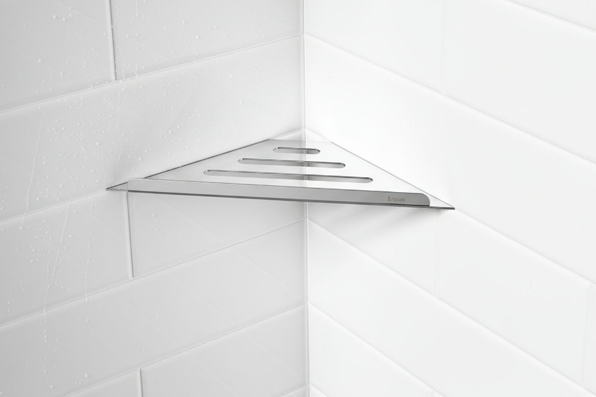 Smedbo Ablage für Duschecke aus Edelstahl, dreieckige Form für Einbau in Fliesenfugen, Chrom glanz oder Schwarz matt, Art.Nr. 3060
