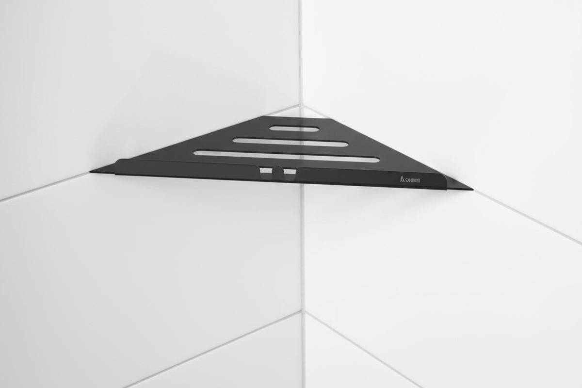 Smedbo Ablage für Duschecke aus Edelstahl, dreieckige Form für Einbau in Fliesenfugen, Chrom glanz oder Schwarz matt, Art.Nr. 3060