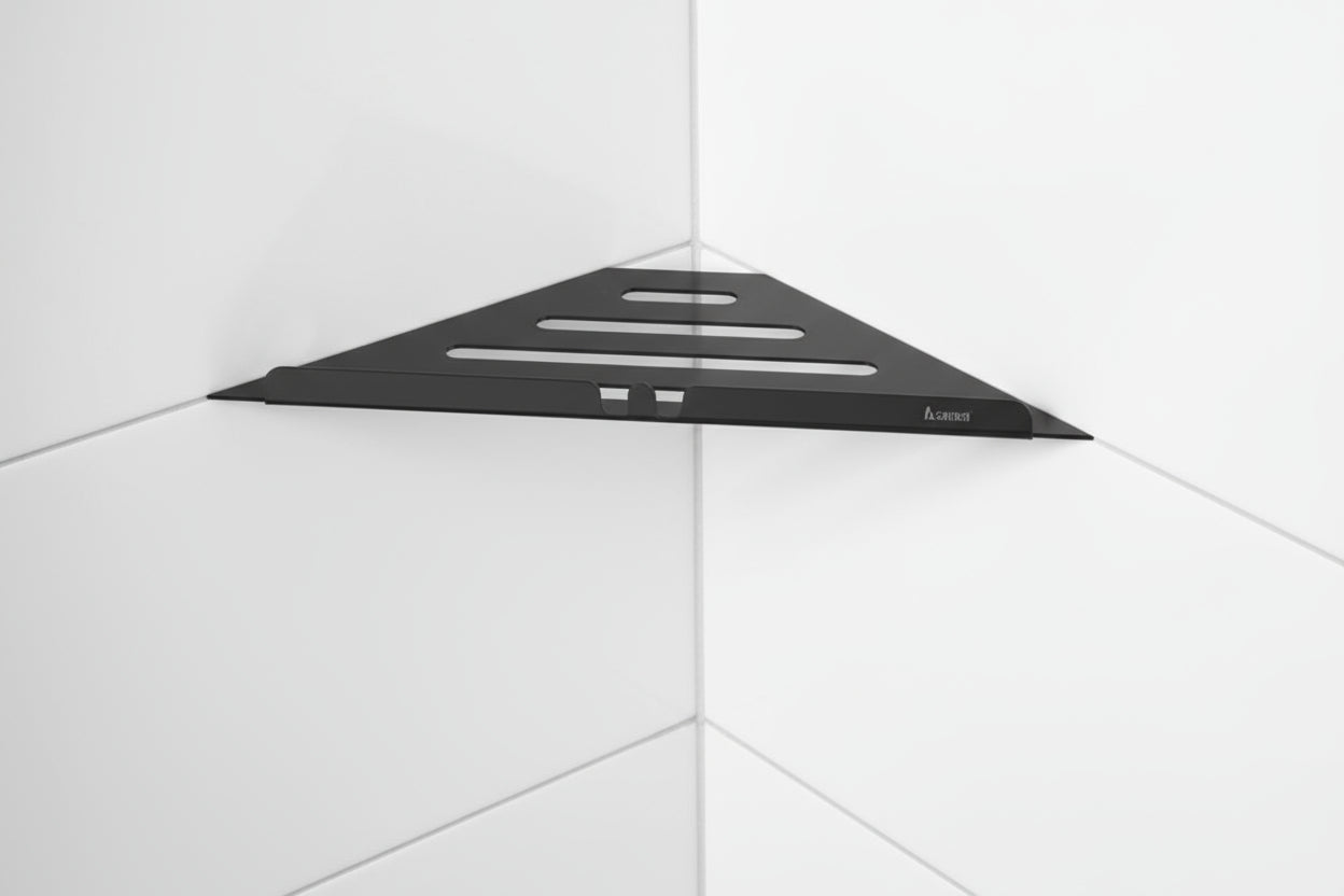 Smedbo Ablage für Duschecke aus Edelstahl, dreieckige Form für Einbau in Fliesenfugen, Chrom glanz oder Schwarz matt, Art.Nr. 3060