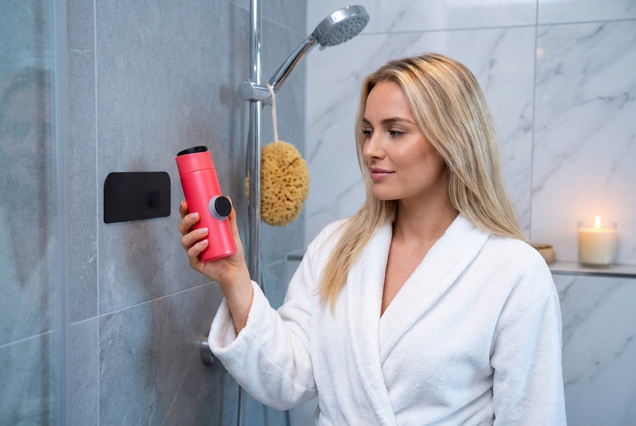 Die magnetische Aufhängung für Duschgel und Shampoo an Wandplatte, Typ MagSpike