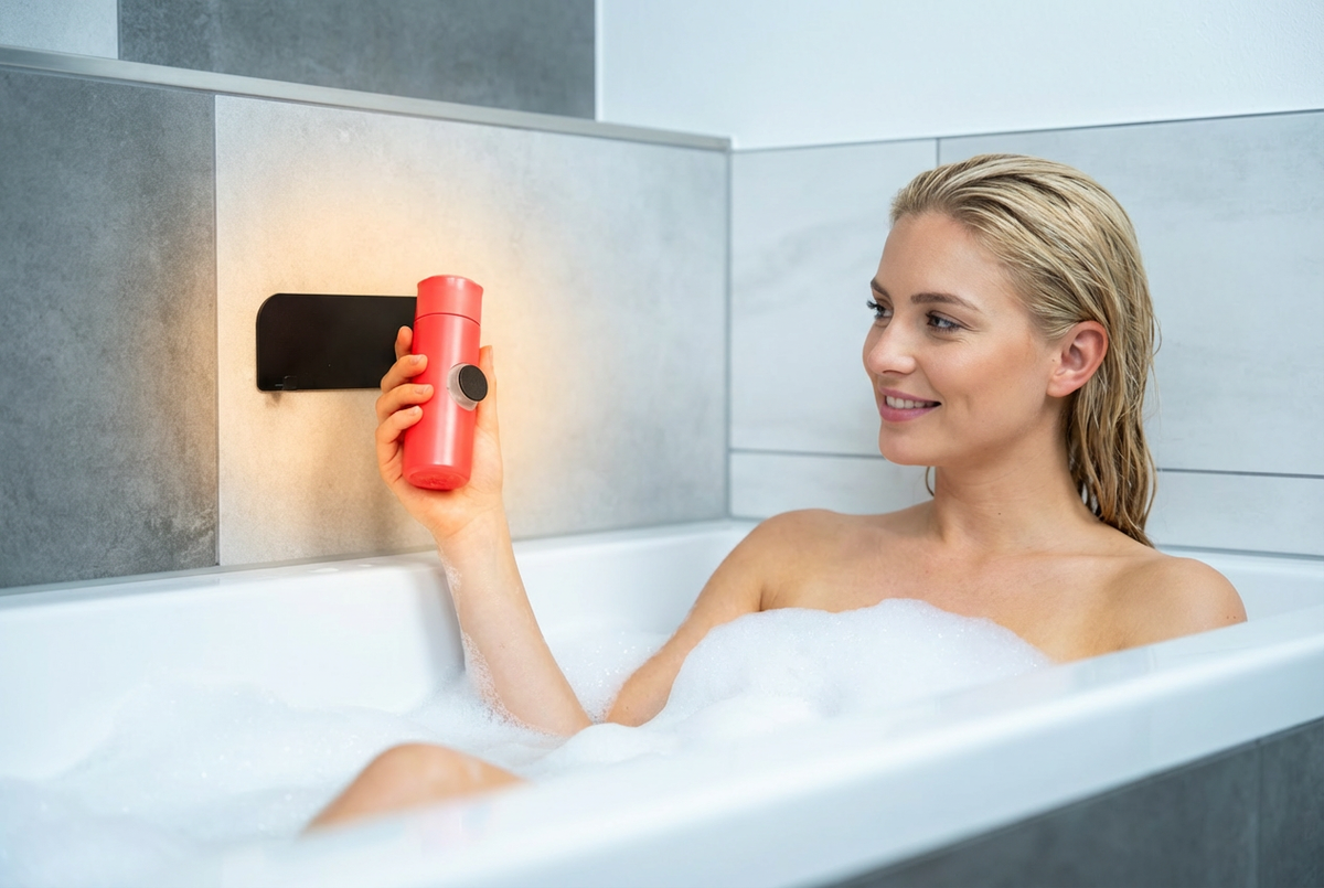 Die magnetische Aufhängung für Duschgel und Shampoo an Wandplatte, Typ MagSpike