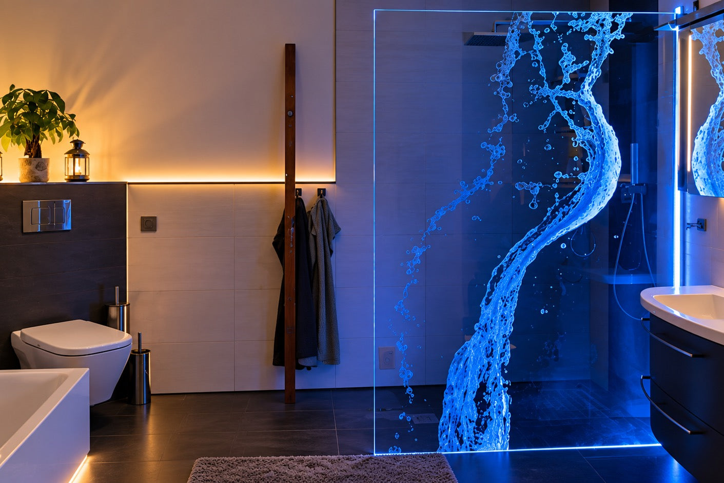 Designduschglas mit Lasergravur, über 40 Motive, ESG nach Maß