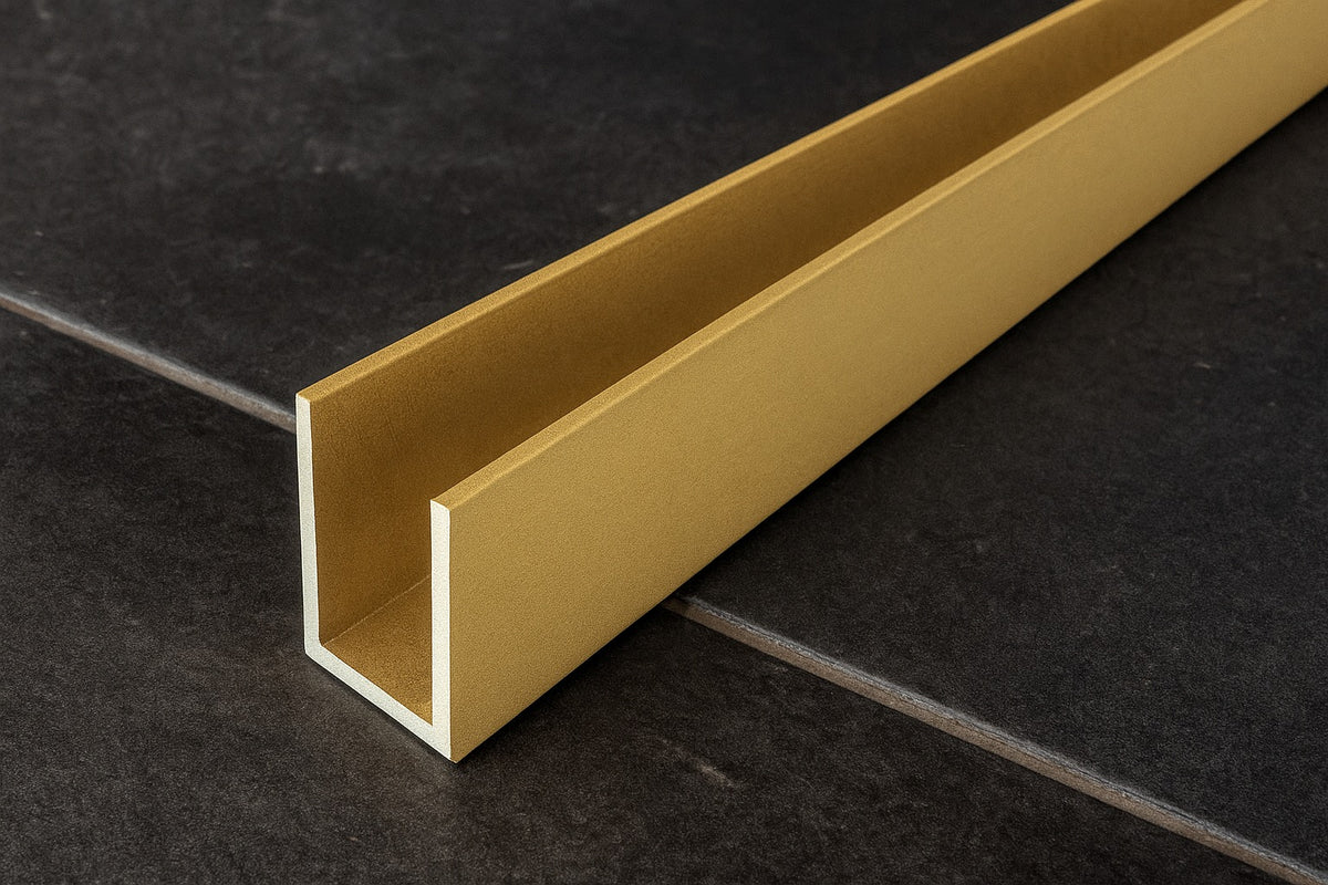 Alu-U-Wandprofil, goldfarbig, zur innenseitigen Silikonverklebung