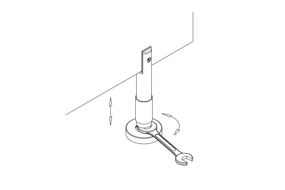 Glasstandfuß – V2A Edelstahl 10 mm Glas, höhenverstellbar 125–150 mm