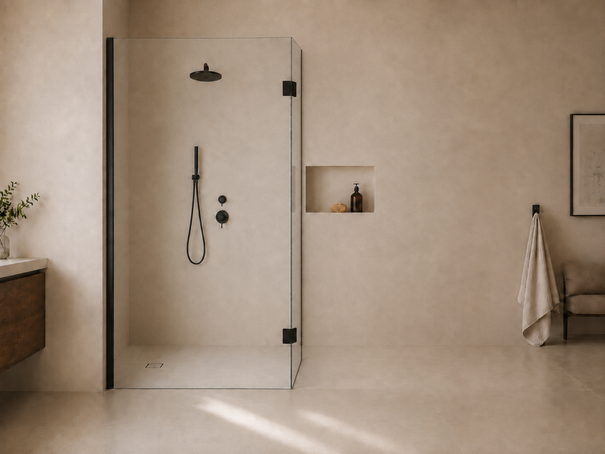 Kristhal Glasdusche nach Maß: Walk-in mit anklappbarem Teil in Sonderfarben, Art.Nr. GDM303-SF