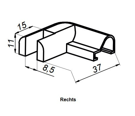 Abschlusskappe 90° NTFA90R/L – für S1L und 8535, Glas bis 8 mm