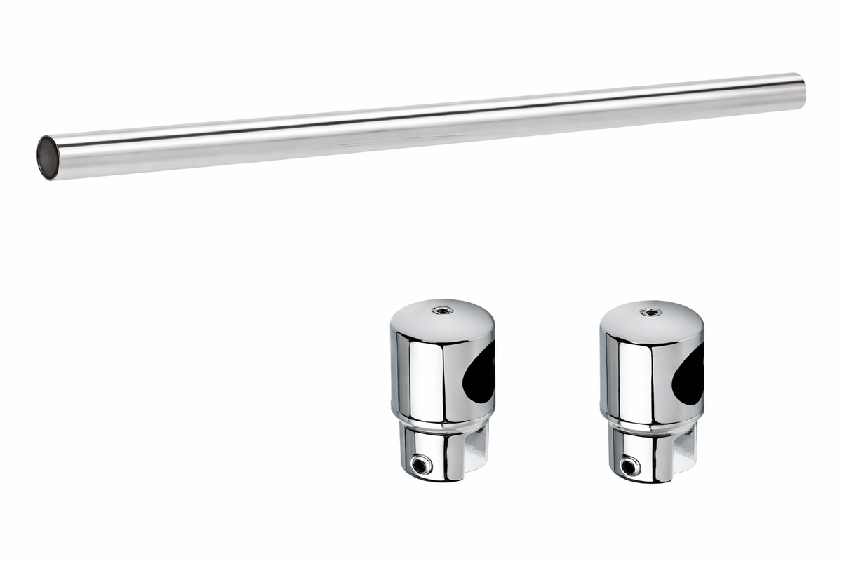 Stabistangen-Set Glas-Glas Ø 19 mm – 1000 mm Länge, 2 Glashalter für 8-10 mm Glas