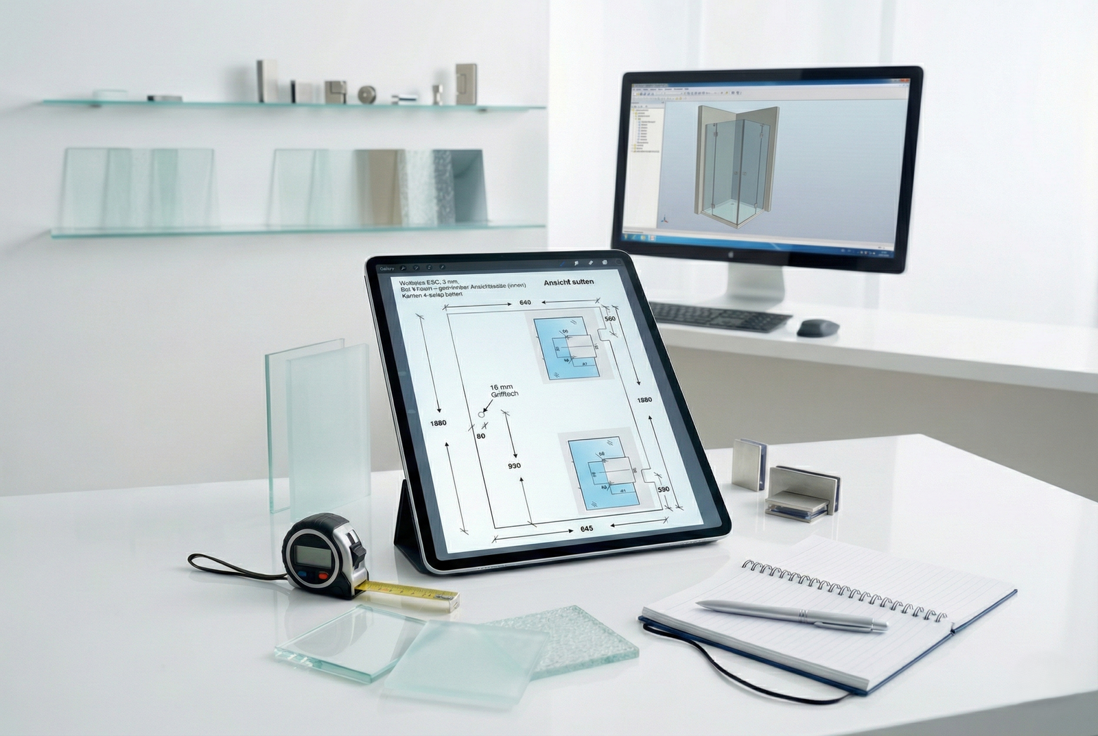 Glasplan-Service | Erstellung eines individuellen Glasplans zur Fertigung einer Duschabtrennung aus Glas