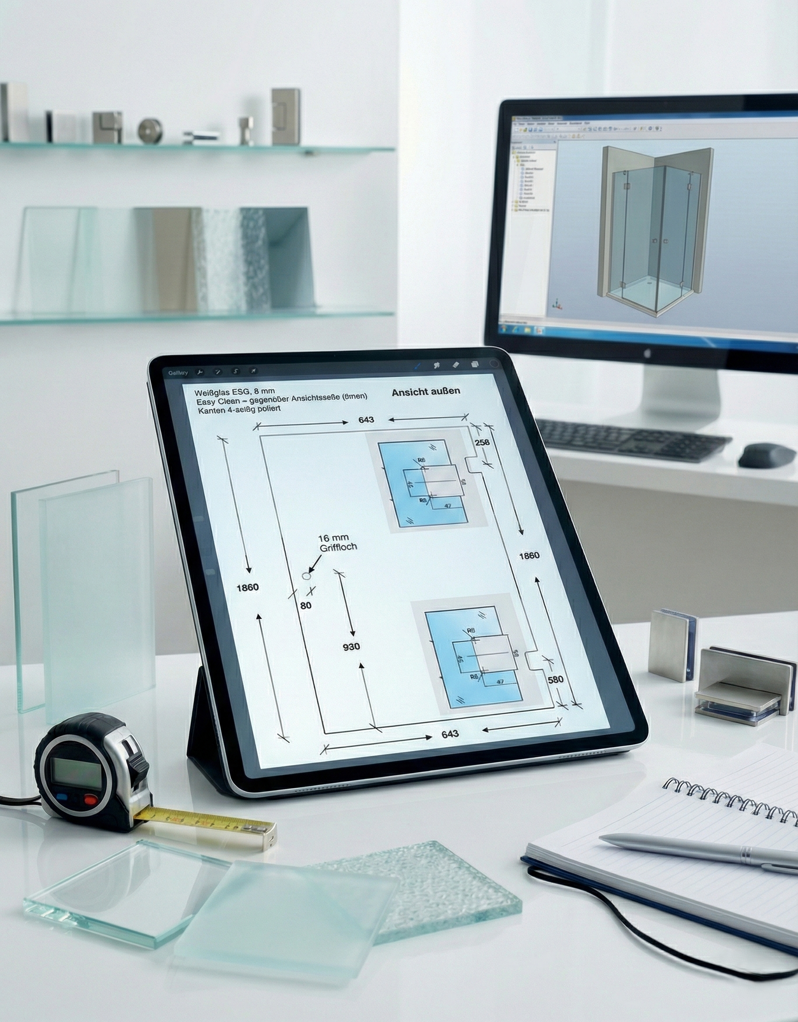 Glasplan-Service | Erstellung eines individuellen Glasplans zur Fertigung einer Duschabtrennung aus Glas