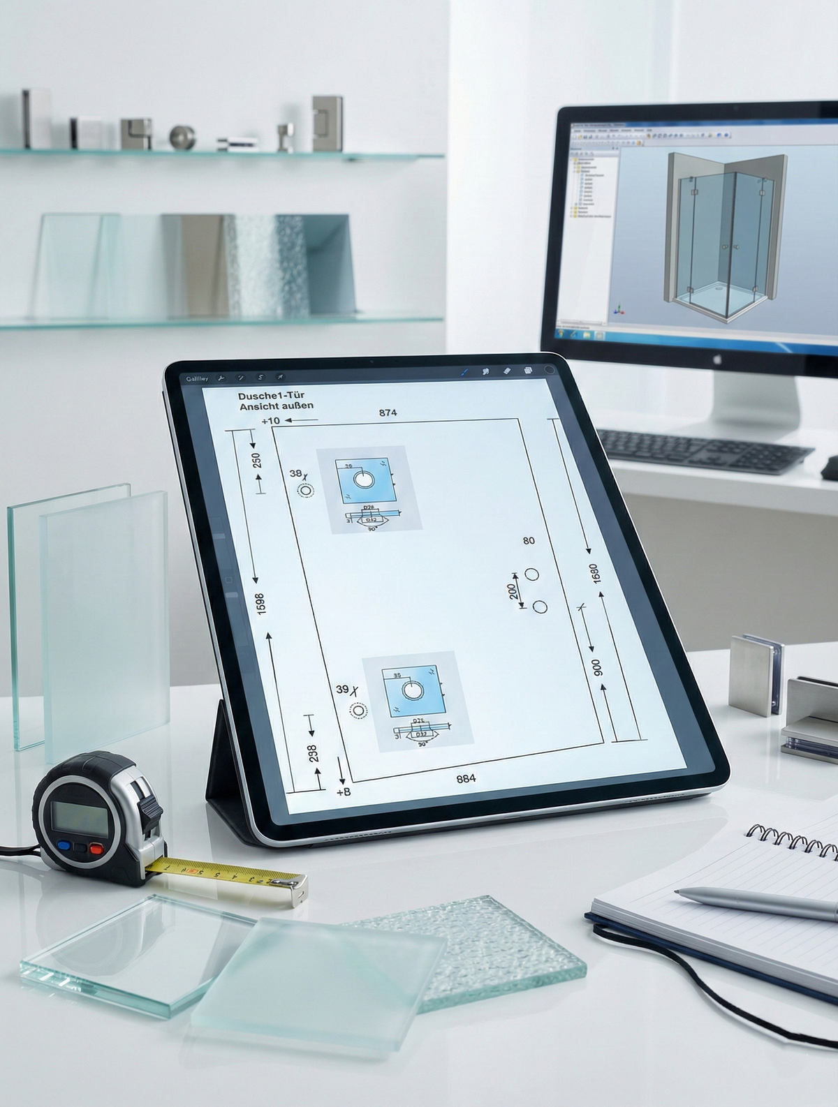 Glasplan-Service | Erstellung eines individuellen Glasplans zur Fertigung einer Duschabtrennung aus Glas