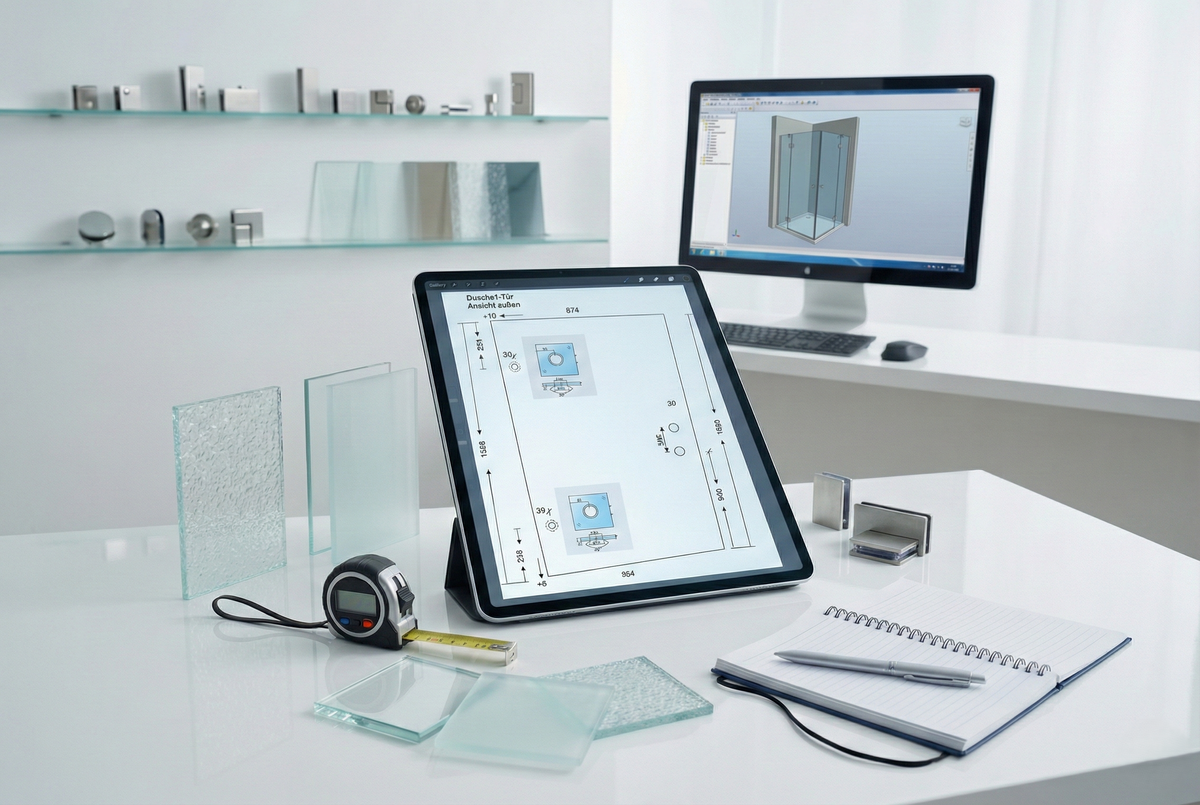 Glasplan-Service | Erstellung eines individuellen Glasplans zur Fertigung einer Duschabtrennung aus Glas