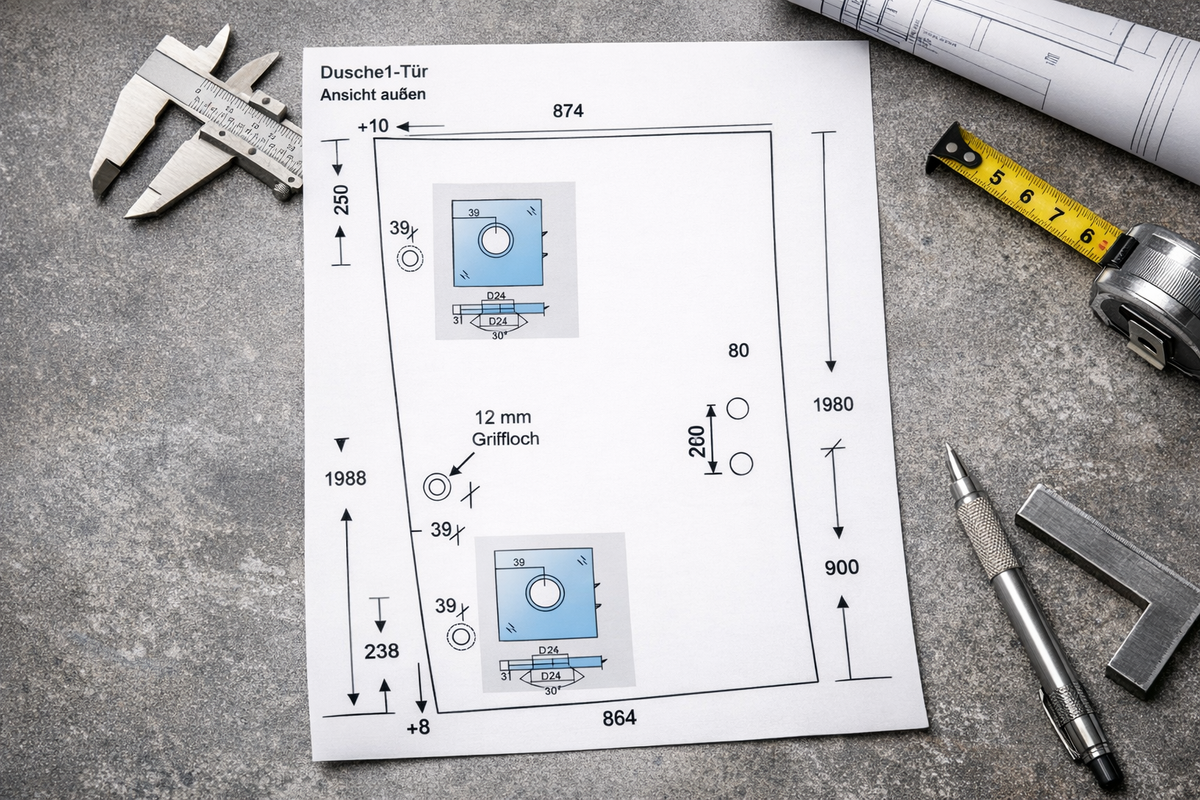 Glasplan-Service | Erstellung eines individuellen Glasplans zur Fertigung einer Duschabtrennung aus Glas