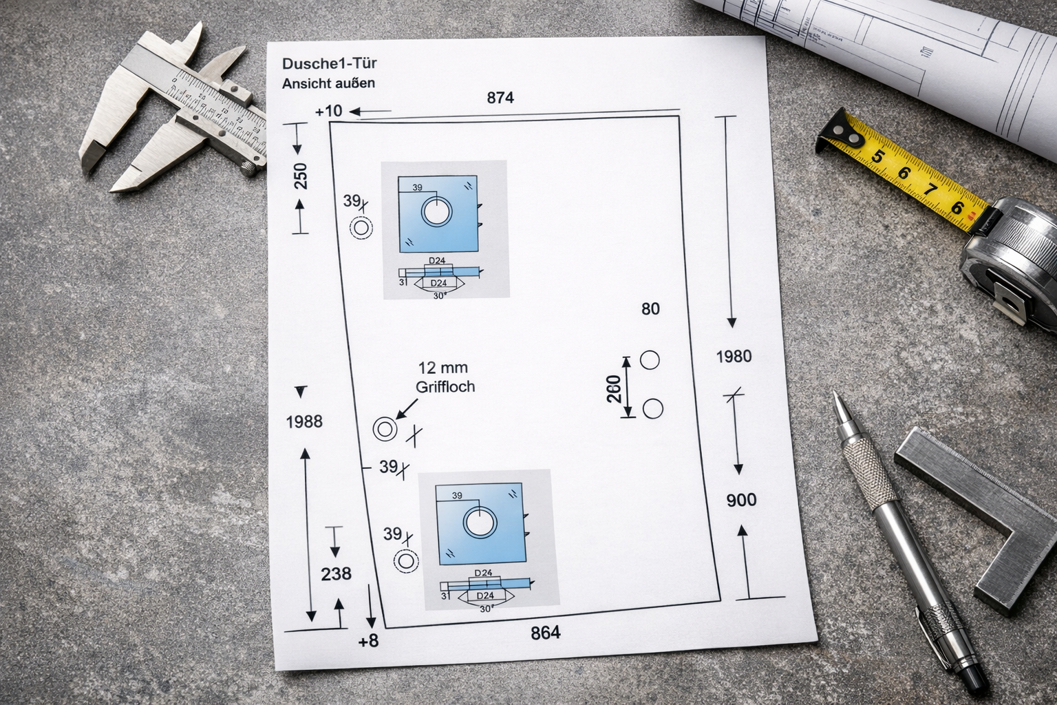 Glasplan-Service | Erstellung eines individuellen Glasplans zur Fertigung einer Duschabtrennung aus Glas