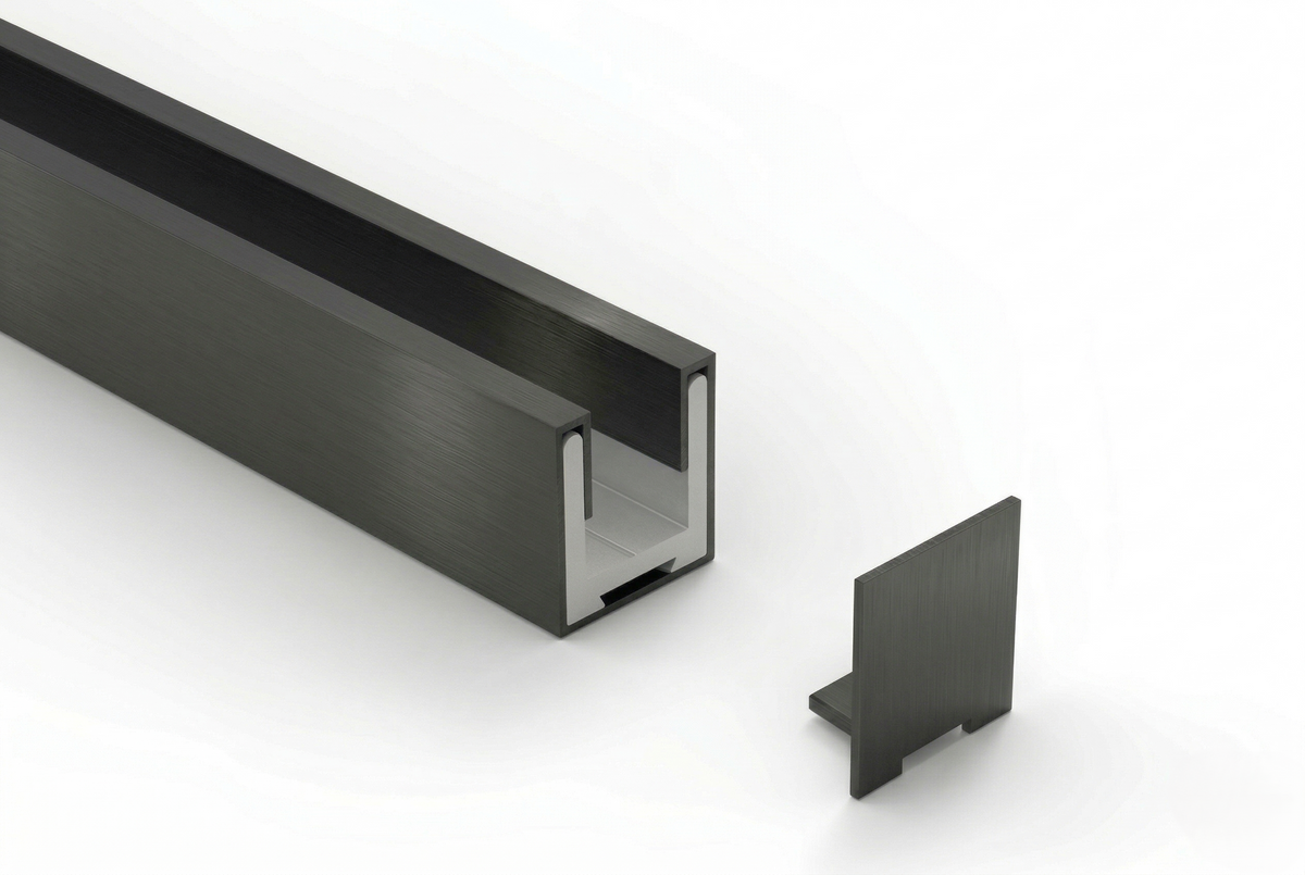 U-Profil mit Edelstahlmantel für 8 mm ESG in 11 Farben, 2400 mm, inkl. 2 Endkappen