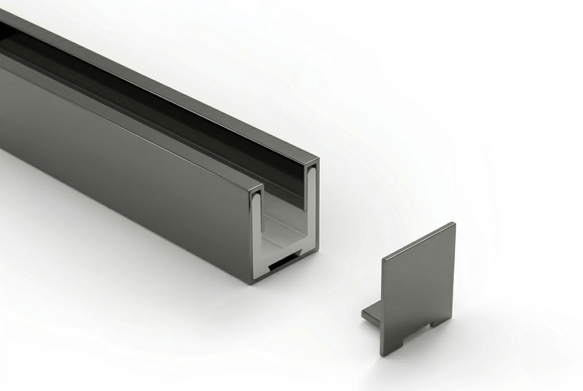 U-Profil mit Edelstahlmantel für 8 mm ESG in 11 Farben, 2400 mm, inkl. 2 Endkappen