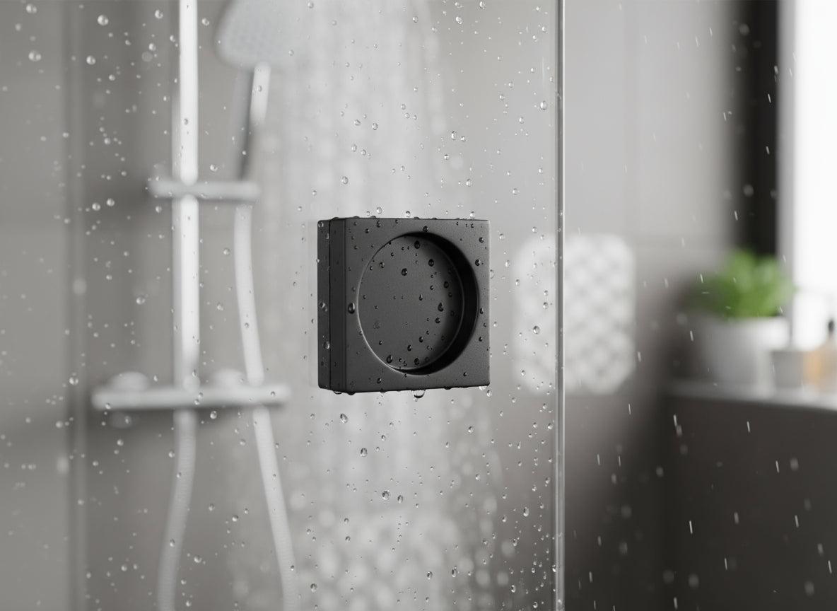 Griffmuschel – quadratisch, selbstklebend, aus V2A Edelstahl, für Glastüren