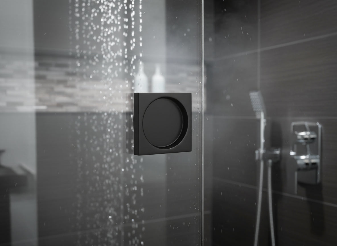 Griffmuschel – quadratisch, selbstklebend, aus V2A Edelstahl, für Glastüren