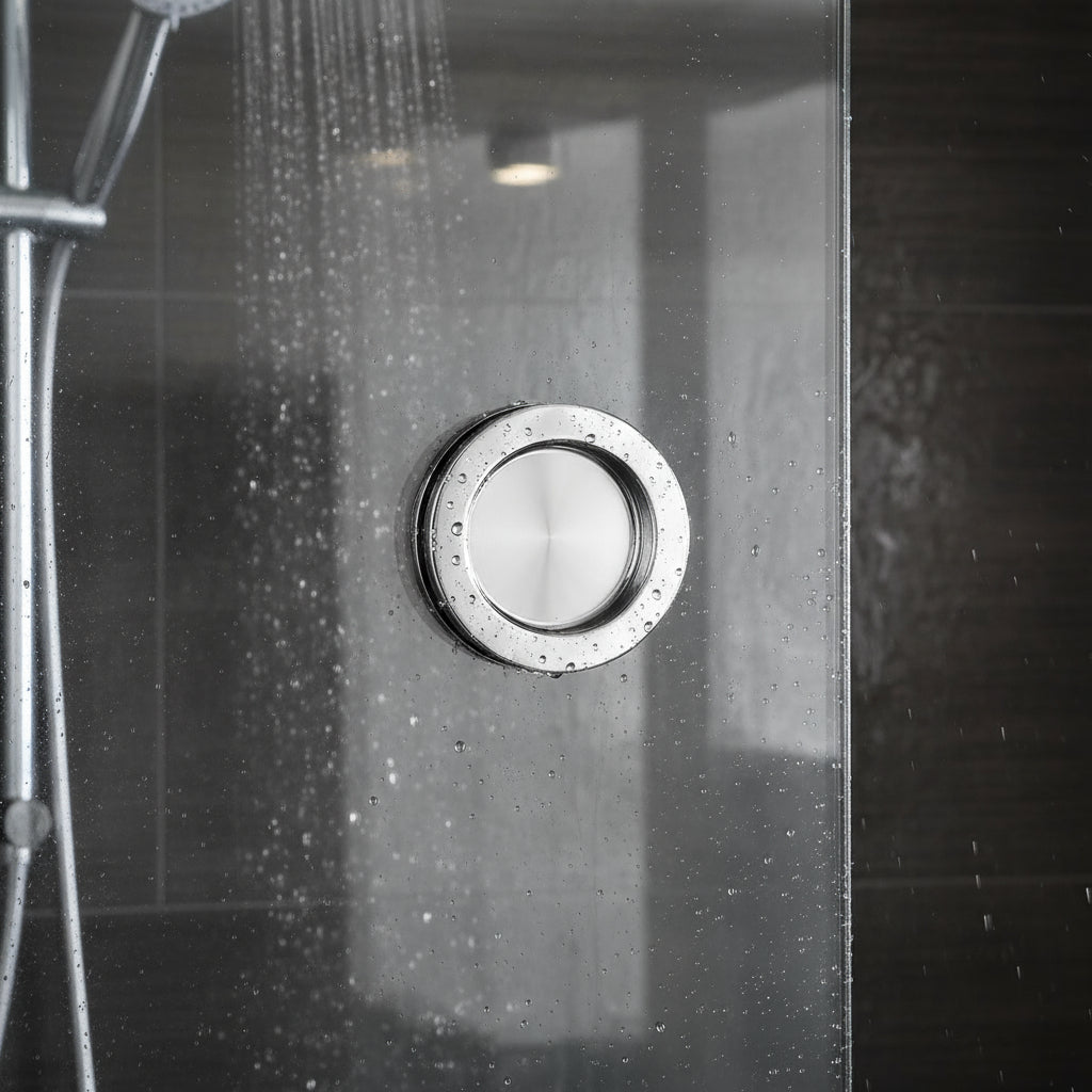 Griffmuschel aus Edelstahl für Glastüren, Ø 60 mm / 38 mm, mit Bohrung, verschraubt