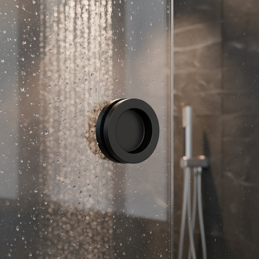 Griffmuschel aus Edelstahl für Glastüren, Ø 60 mm / 38 mm, mit Bohrung, verschraubt