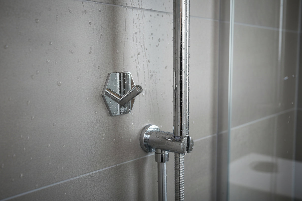 Design-Wandhaken Hexagon selbstklebend (45x52 mm) – Edelstahl – Schwarz Matt oder Chrom