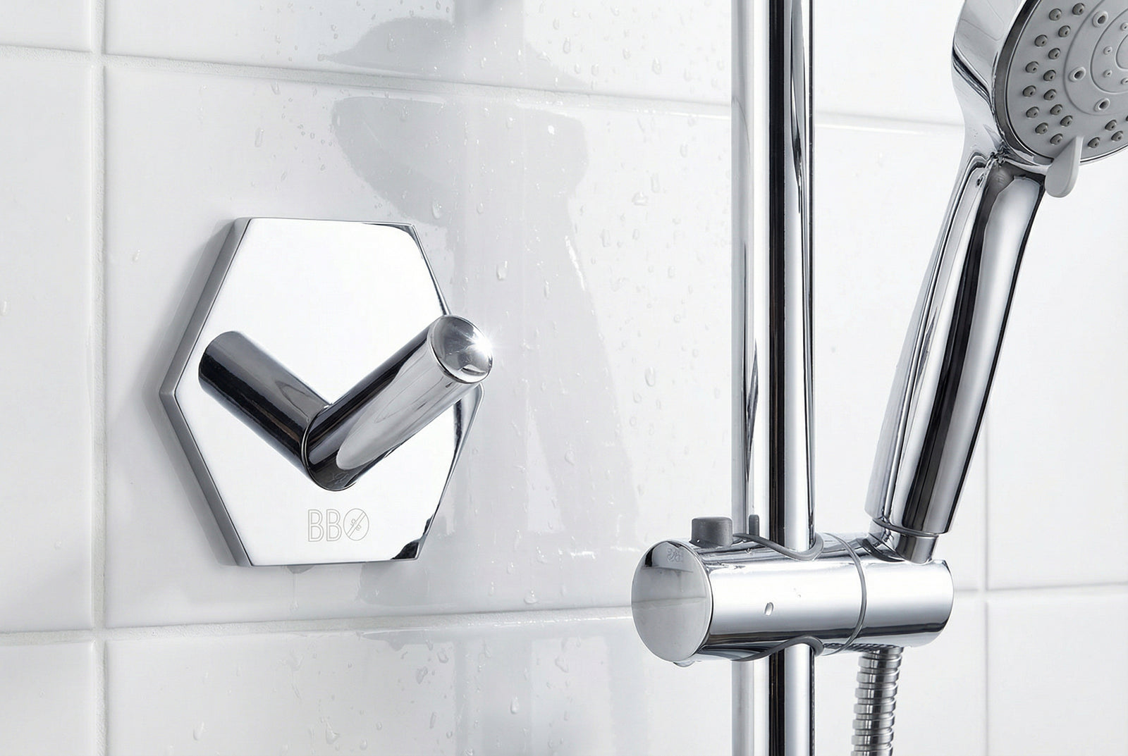 Design-Wandhaken Hexagon selbstklebend (45x52 mm) – Edelstahl – Schwarz Matt oder Chrom