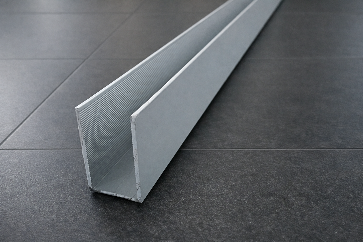 U-Profil aus Aluminium für 8 - 12 mm Glas, Silber matt eloxiert, 30 oder 40 mm Höhe, Art.Nr. 677XX