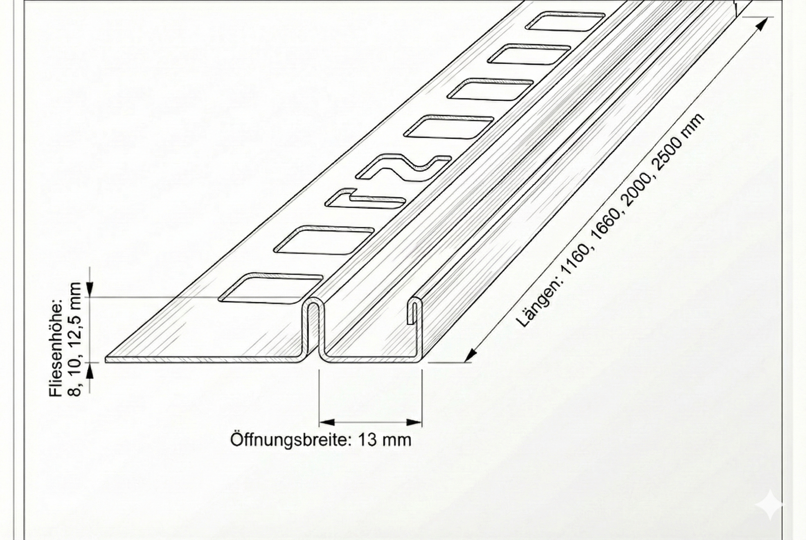 Fliesen-U-Winkelprofil "Slimline" Edelstahl K220 gebürstet – Für 8 und 10 mm Glas – Art.Nr. UEK220