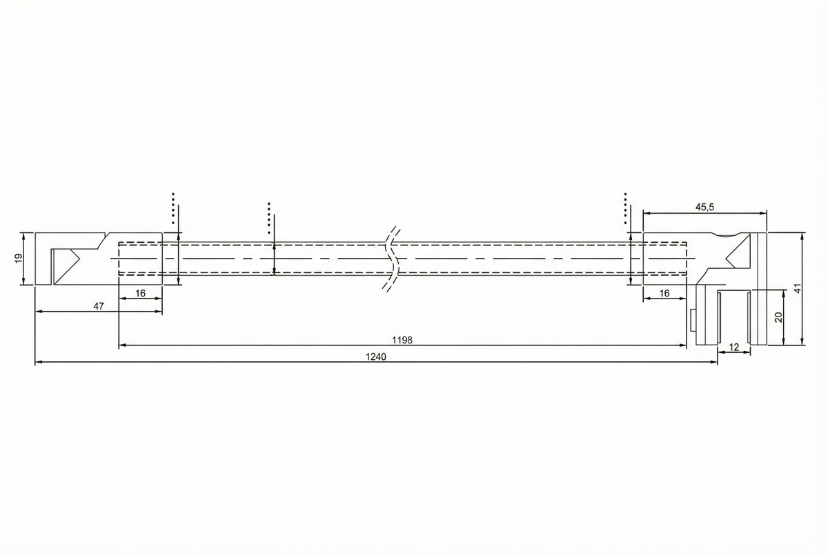 Rundes Stabistangen-Set Glas-Wand 1200 mm – Ø 12 mm, flexibel einstellbar für 8-10 mm Glas – Art.Nr. S1212SET