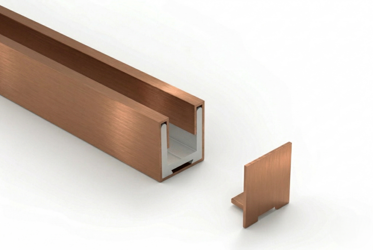 U-Profil mit Edelstahlmantel für 8 mm ESG in 11 Farben, 2400 mm, inkl. 2 Endkappen
