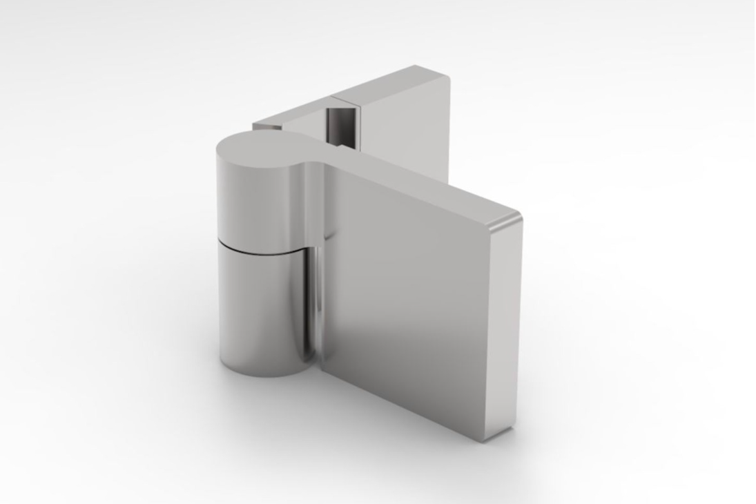 Lugano Scharnier Glas-Wand 90° Hebe-Senk, flächenbündig, Massivmessing, 8/10 mm ESG, Art.Nr. LUG044