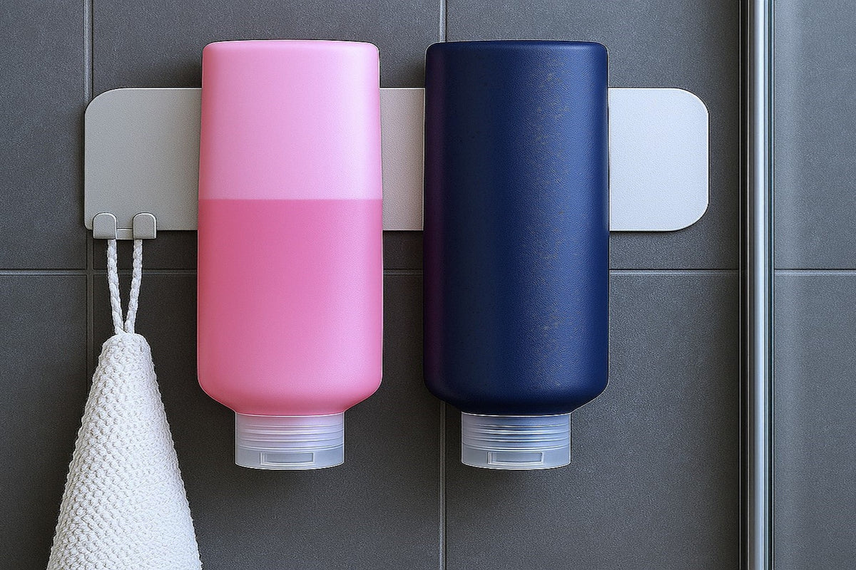 Magnetische Flaschenhalterung für Shampoo und Duschgel – Ordnung, Design und 100 % Restentleerung