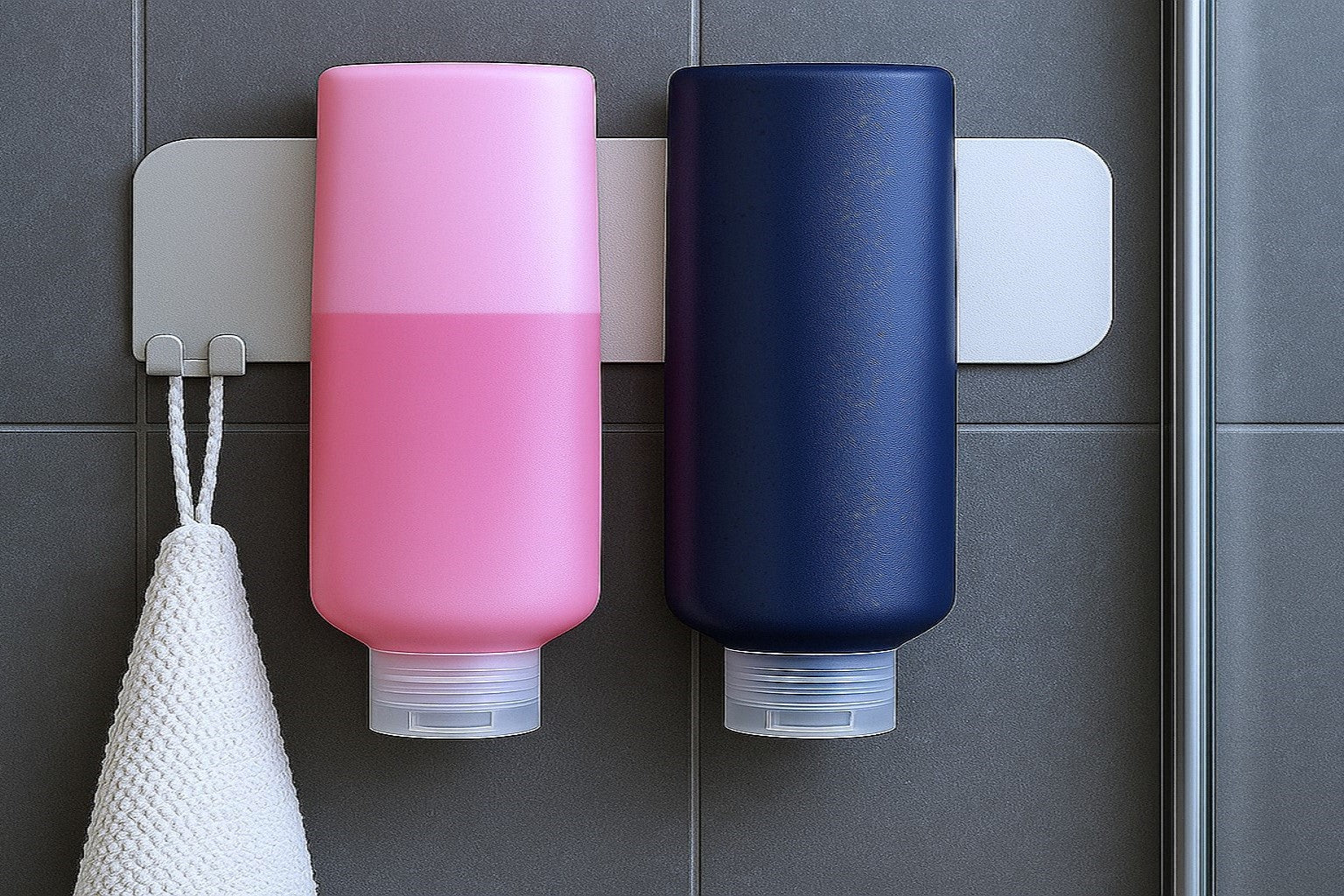 Magnetische Flaschenhalterung für Shampoo und Duschgel – Ordnung, Design und 100 % Restentleerung