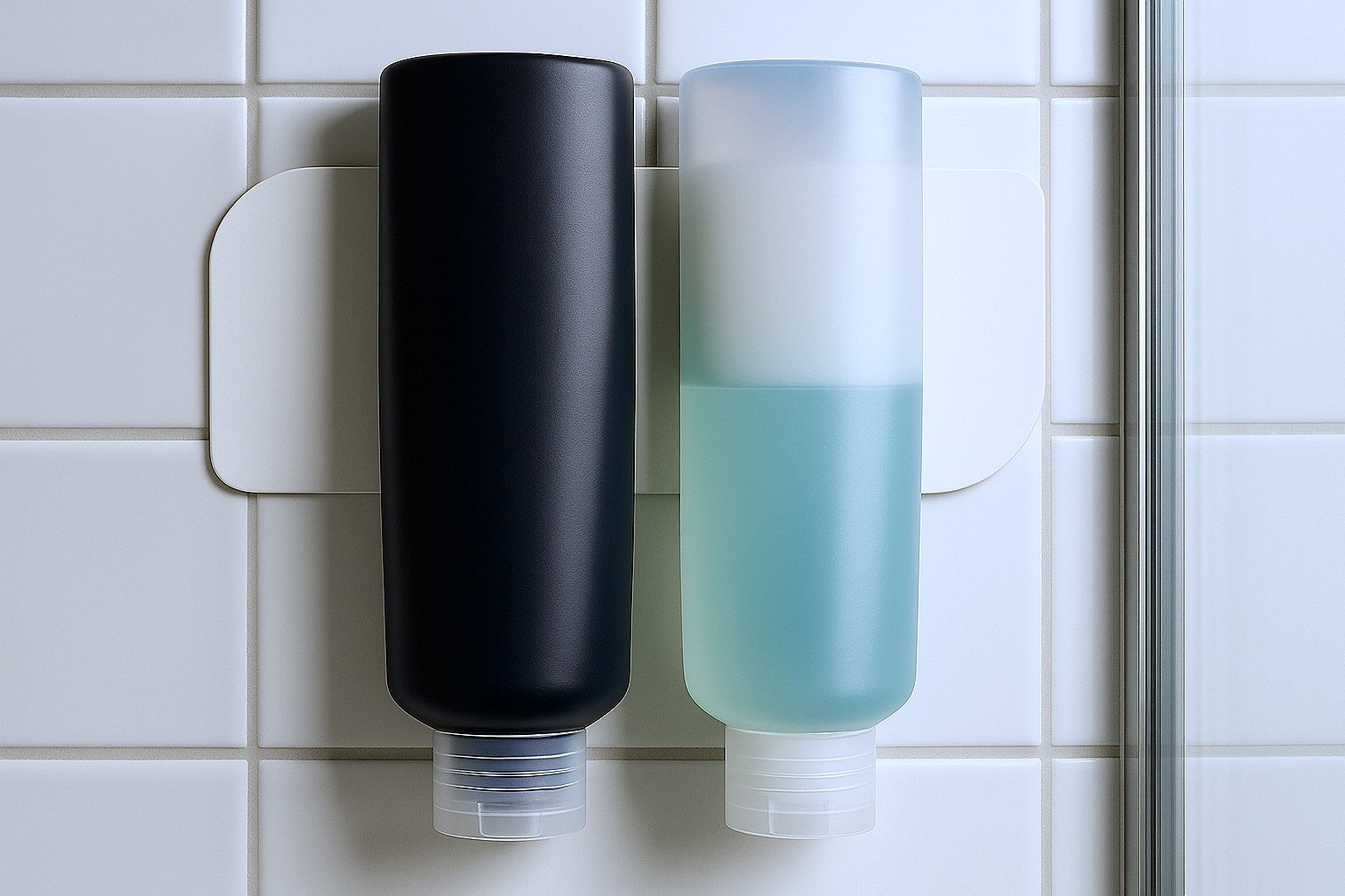 Magnetische Flaschenhalterung für Shampoo und Duschgel – Ordnung, Design und 100 % Restentleerung