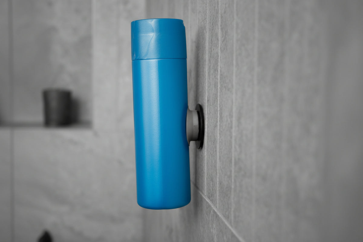 Die magnetische Aufhängung für Duschgel und Shampoo an Wandplatte, Typ MagSpike