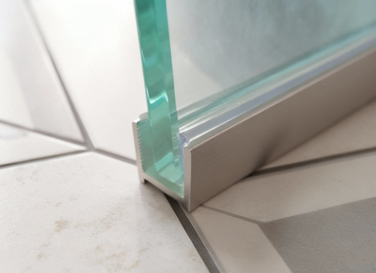 Alu U-Profil mit L-Vinyl und Kederstab, silikonfreie Befestigung für 8 oder 10 mm Glas – Art.Nr. DUC